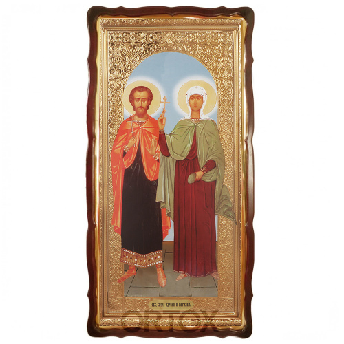 Икона большая храмовая мучеников Адриана и Наталии Никомидийских, фигурная рама