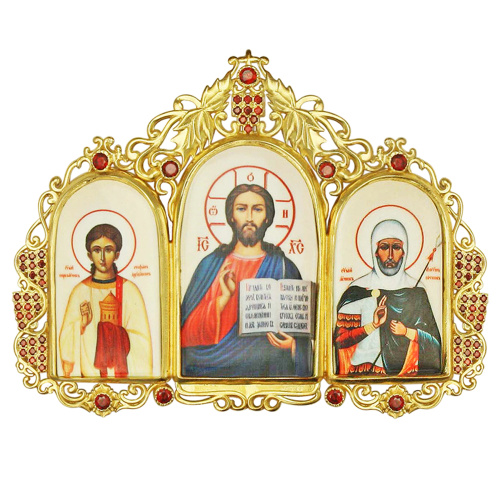 Накладки-триптихи на митру (комплект из 4 штук) из ювелирного сплава в позолоте, с фианитами, №1 фото 2