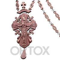 Крест наперсный деревянный темный, резной, с цепью, 7х17 см