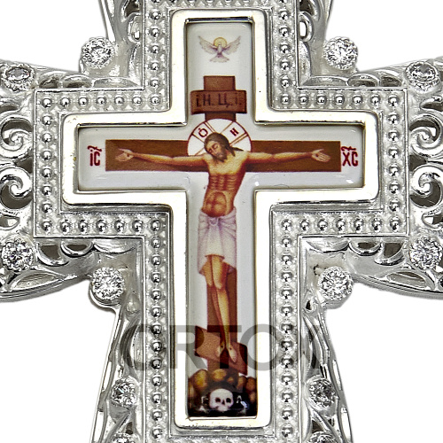 Крест латунный наперсный с камнями и цепью фото 5