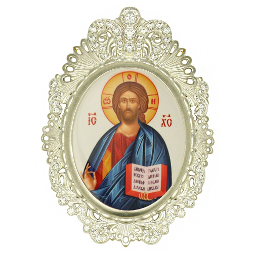Накладки на митру (комплект из 4 штук) из ювелирного сплава в серебрении, с фианитами, №28 фото 2
