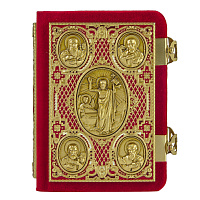 Евангелие требное малое красное, оклад "под золото", бархат, эмаль, 12х16 см