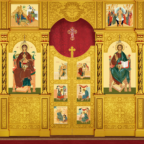 Иконостас деревянный резной "Владимирский" трехъярусный, цвет "золото", 690х620х40 см фото 5 Иконостас деревянный резной "Владимирский" трехъярусный, цвет "золото", 690х620х40 см фото 5