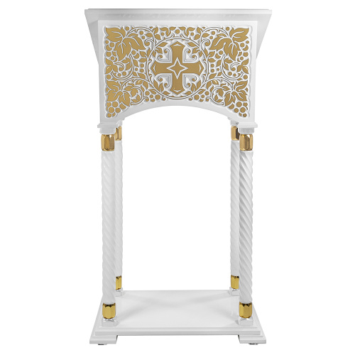 Аналой центральный "Суздальский" белый с золотом (поталь), колонны, резьба, высота 135 см фото 5