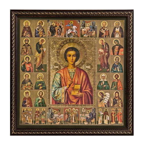 Икона великомученика и целителя Пантелеимона, 25х25 см, багетная рамка, подарочная упаковка фото 2