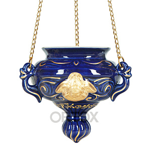 Лампада подвесная керамическая с ангелом, высота 12 см (синяя)