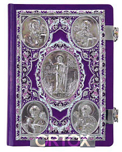 Евангелие напрестольное, кожа, 24х31 см, эмаль, фиолетовое (никелирование											)