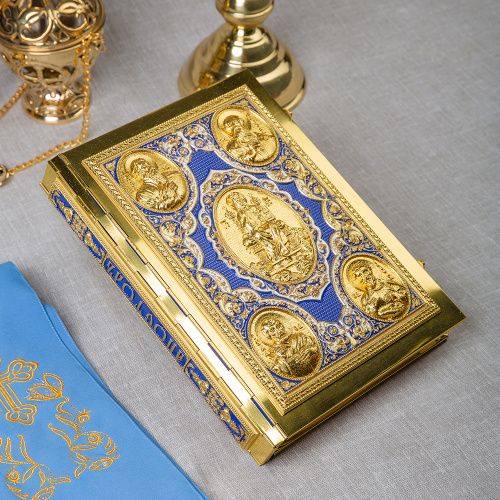 Апостол синий №2, полный оклад "под золото", эмаль, 23х30 см фото 2