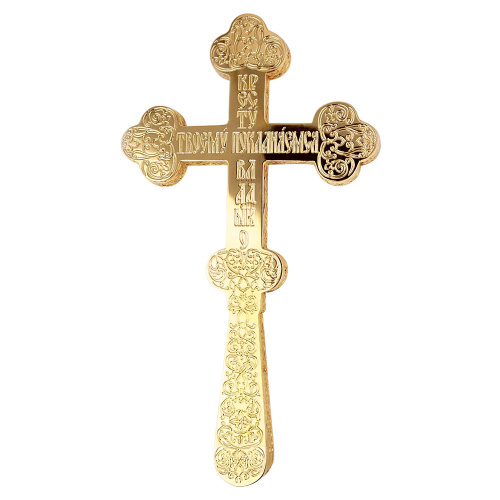 Крест напрестольный / требный из ювелирного сплава в позолоте, высота 20 см фото 2 Крест напрестольный / требный из ювелирного сплава в позолоте, высота 20 см фото 2