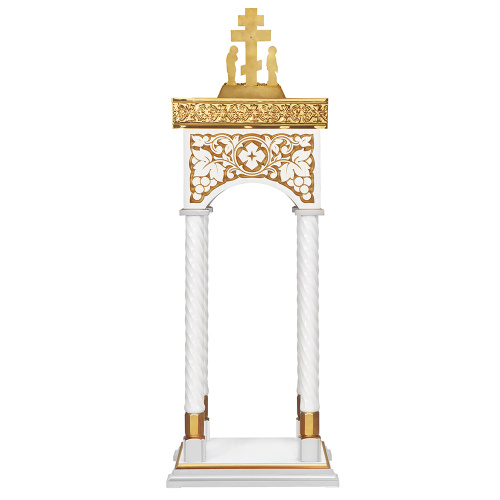 Панихидный стол песковой "Суздальский" белый с золотом (патина), колонны, резьба, 40х40х100 см фото 4