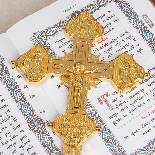 Крест напрестольный, гравировка, камни, цвет "под золото", 19,5х31 см фото 13