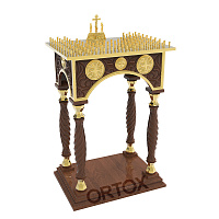 Панихидный стол на 70 свечей "Тверской" темный с золотом (поталь), 70х50 см, колонны, резьба
