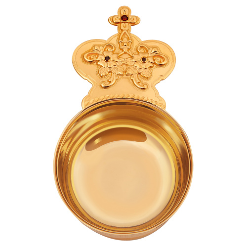 Ковш для запивки из ювелирного сплава в позолоте, красные фианиты, на ножке, Ø 7,9 см фото 4