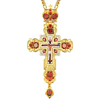 Крест наперсный латунный, позолота, фианиты, высота 16 см