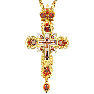 Крест наперсный из ювелирного сплава, позолота, фианиты, высота 16 см (вес 224,96 г)