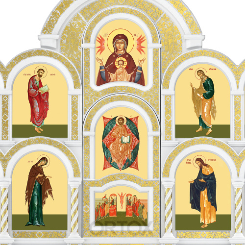 Иконостас "Владимирский" четырехъярусный, белый с золотом (поталь), 690х730х45 см фото 8