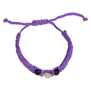 Браслет плетеный с крестиком, фиолетовый (регулируемый размер)