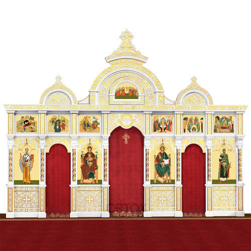 Иконостас "Владимирский" двухъярусный белый с золотом (патина), 690х528х40 см фото 4