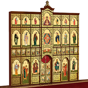 Иконостас "Суздальский" четырехъярусный, цвет "кипарис" с золотом (поталь), 608х637х25,4 см (ясень)