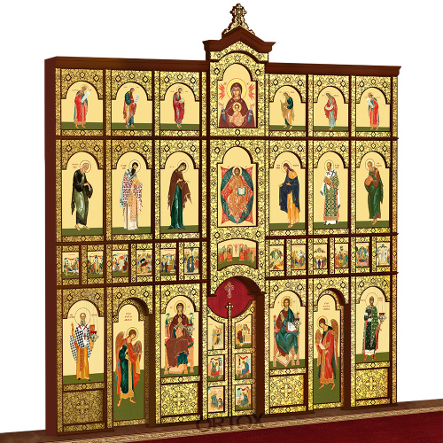 Иконостас "Суздальский" четырехъярусный, цвет "кипарис с золотом", 608х637х25,4 см