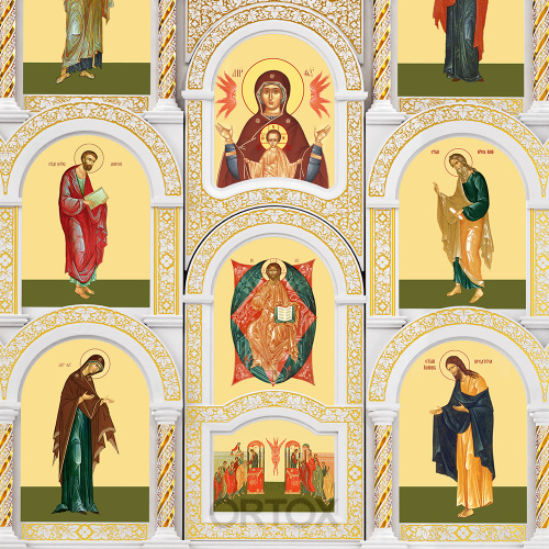 Иконостас "Владимирский" пятиярусный белый с золотом (патина), 690х860х45 см фото 8