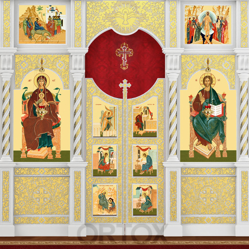 Иконостас "Владимирский" пятиярусный белый с золотом (поталь), 690х860х45 см фото 5