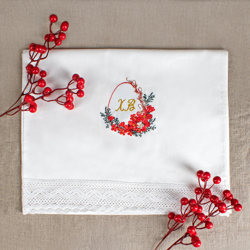 Комплект пасхальный "Весенние цветы": рушник и салфетка, бязь, вышивка фото 3