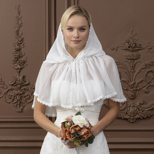 Неспадаемый платок (капор) "Светлый образ" белый из тонкого шифона фото 2