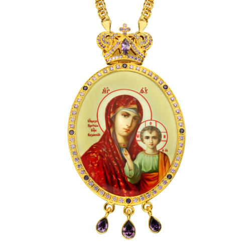 Панагия из ювелирного сплава в позолоте с цепью и фианитами, высота 15 см фото 5