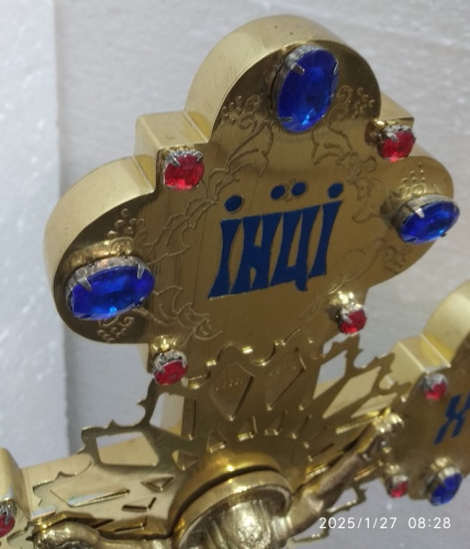 Крест настольный большой с подставкой, латунь, фианиты, эмаль, 28х70 см, №1, У 3-1419 фото 3