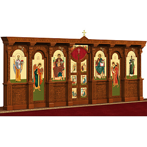 Иконостас деревянный резной "Владимирский" одноярусный, цвет "кипарис", 690х282х40 см №2 (ясень)