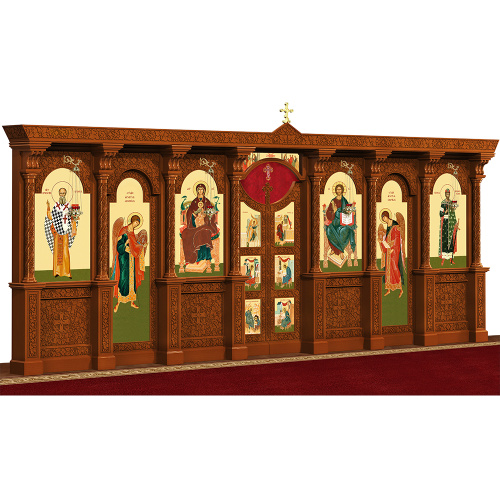 Иконостас деревянный резной "Владимирский" одноярусный, цвет "кипарис", 690х282х40 см №2