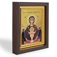 Икона Божией Матери "Неупиваемая Чаша", в узком багете, цвет "темный дуб", на холсте, с золочением