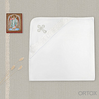 Пеленка-полотенце для крещения из хлопка, с кружевом, 90х90 см
