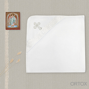 Пеленка-полотенце для крещения из хлопка, с кружевом, 90х90 см (интерлок)