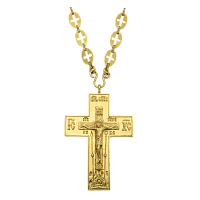 Крест наперсный из латуни, с цепью, позолота, высота 9 см.