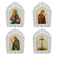 Накладки на митру (комплект из 4 штук) из ювелирного сплава в серебрении, с фианитами, №7