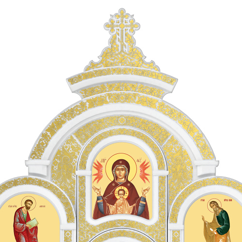 Иконостас деревянный резной "Владимирский" четырехъярусный белый с золотом (поталь), 690х730х45 см фото 4