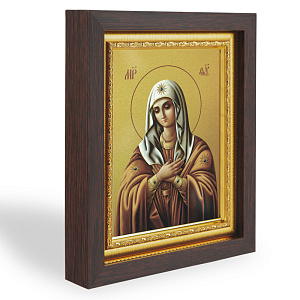 Икона Божией Матери "Умиление" (Серафимо-Дивеевская), в узком багете, цвет "темный дуб", на холсте, с золочением (14,3х17,4 см (под икону А7))