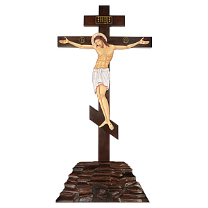 Крест-голгофа напольная, цветная печать, резьба (высота 220 см)