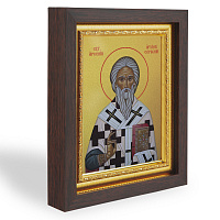 Икона святителя Арсения, архиепископа Сербского, в узком багете, цвет "темный дуб", на холсте, с золочением