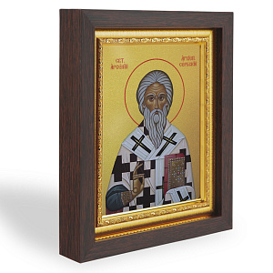 Икона святителя Арсения, архиепископа Сербского, в узком багете, цвет "темный дуб", на холсте, с золочением (14,3х17,4 см (под икону А7))