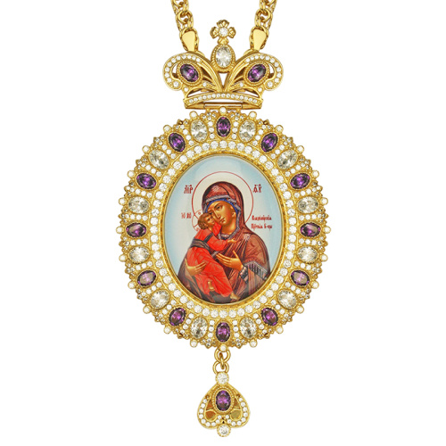 Панагия из ювелирного сплава в позолоте с цепью, с фианитами, высота 16 см фото 3