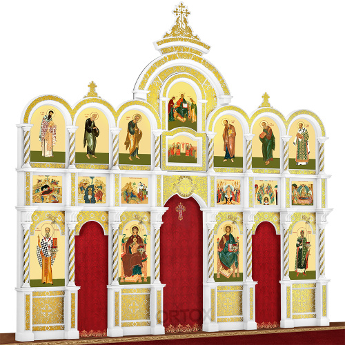 Иконостас "Владимирский" трехъярусный белый с золотом (поталь), 690х620х40 см фото 2