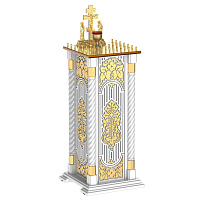 Панихидный стол на 36-50 свечей "Суздальский" белый с золотом (поталь), тумба, резьба, 46х46х100 см