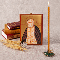 Икона преподобного Серафима Саровского, на дереве, цвет "кипарис", на холсте, с золочением