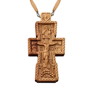 Крест наперсный "Наградной" деревянный резной, с цепью, 5х11 см (защитный лак)