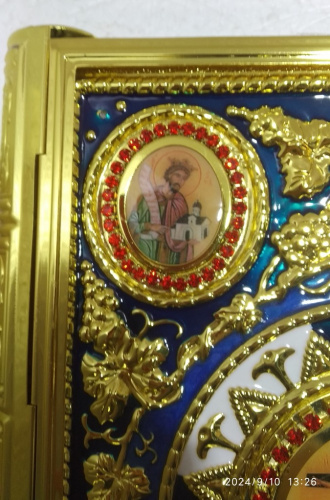 Оклад для Евангелия напрестольного, цинковый сплав, цвет "под золото", 27х5х35 см, У 55-0076 фото 5