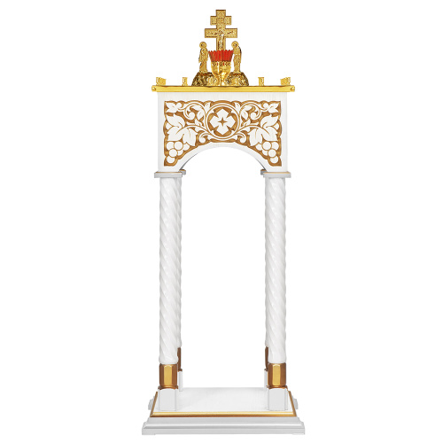 Панихидный стол на 36-50 свечей "Суздальский" белый с золотом (патина), колонны, резьба, высота 100 см фото 3