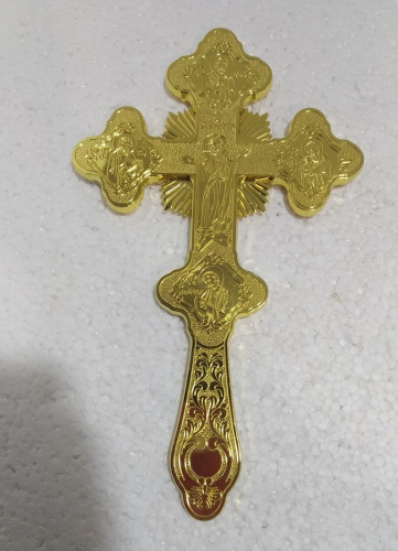 Крест напрестольный, цинковый сплав, цвет "под золото", 16,4х28 см, У-0927 фото 2